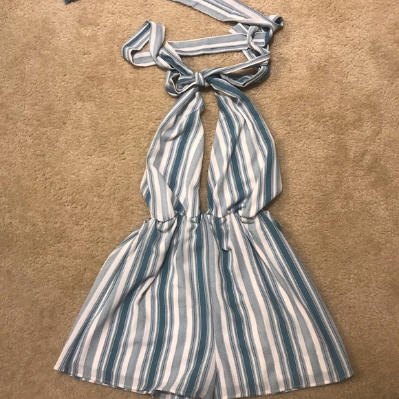 Lulus Pants - Lulu’s Teal and White Romper